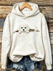 Damen niedlich Peeking Bichon Frise & Pfoten Print Kapuzen Sweatshirt