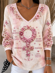 Frauen-Brust-Krebs-Bewusstsein gedruckt lässig V-Ausschnitt Pullover-Stil Top