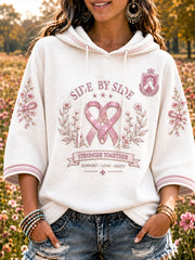 Weißes Sweatshirt mit Brustkrebs druck mit Kapuze