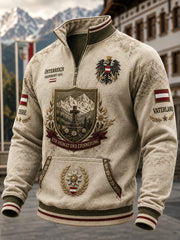 Herren-Sweatshirt im österreichischen Militärstil mit halber Reißverschlussfront und Stehkragen