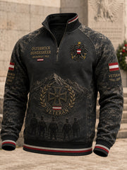 Herren-Sweatshirt im österreichischen Militärstil mit halber Reißverschlussfront und Stehkragen