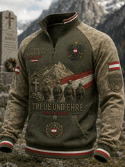 Herren-Sweatshirt im österreichischen Militärstil mit halber Reißverschlussfront und Stehkragen