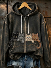 Retro-Hoodie im Animal-Print mit Kapuze und Reißverschluss – lässig und bequem