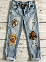 Lässige Damenjeans mit Vintage-Tier-Print