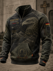 Herren-Sweatshirt im deutschen Veteranenstil mit halbem Reißverschluss und Stehkragen