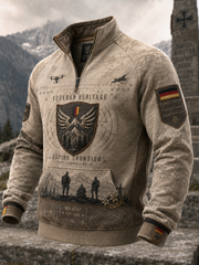 Herren-Sweatshirt im deutschen Veteranenstil mit halbem Reißverschluss und Stehkragen