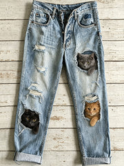 Lässige Damenjeans mit Vintage-Tier-Print