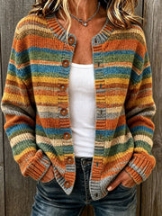 Damen-Herbst-Strickjacke mit Kunstprint, lässig