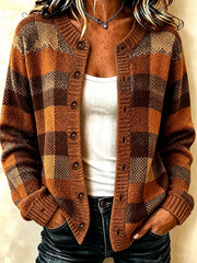 Damen-Herbst-Strickjacke mit Kunstprint, lässig
