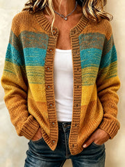 Damen-Herbst-Strickjacke mit Kunstprint, lässig