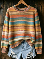 Damen-Herbst-Strickpullover mit Kunstprint, lässig
