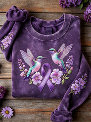 Frauen Brummen Vögel & Lila Band Blumen druck Sweatshirt