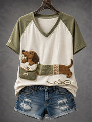 Damen-Fun-T-Shirt mit Tiermotiven, Rundhalsausschnitt und kurzen Ärmeln