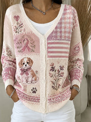 Lady niedliche Tierbrustkrebs-Element-Strickjacke