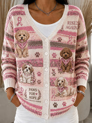 Damen-Sweater mit niedlichem Tiermotiv und Brustkrebs-Element, Strickjacke