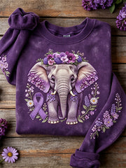 Frauen Wald Elefant & Lila Band Blumen druck Sweatshirt