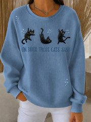 Sweatshirt mit Rundhals ausschnitt mit süßem Katzen druck