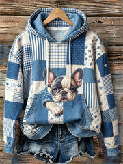 Damen schöne schläfrige französische Bulldogge Patchwork Kunstdruck Hoodie