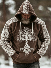 Herren-Vikingsweatshirt im Retro-Stil mit keltischem Knotenmuster, lässiges Flanell-Hoodie