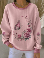 Damen-Sweatshirt mit Brustkrebs-Blumenmuster