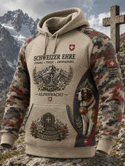 Herren-Vintage-Kapuzenpullover im militärinspirierten Waffelstrick mit grafischem Print