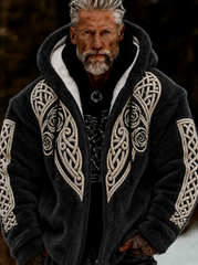 Herren-Viking-Keltenkunst-Plüsch-Kuscheljacke mit Reißverschluss und Kapuze