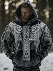 Herren-Vikingsweatshirt im Retro-Stil mit keltischem Knotenmuster, lässiges Flanell-Hoodie