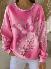Damen-Sweatshirt mit Brustkrebs-Blumenmuster