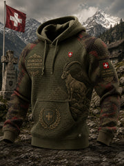 Herren-Vintage-Kapuzenpullover im militärinspirierten Waffelstrick mit grafischem Print