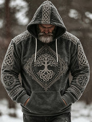 Herren-Vikingsweatshirt im Retro-Stil mit keltischem Knotenmuster, lässiges Flanell-Hoodie