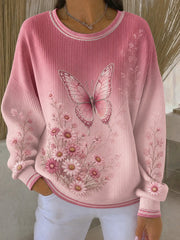 Damen-Sweatshirt mit Brustkrebs-Blumenmuster