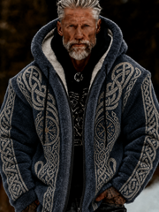 Herren-Viking-Keltenkunst-Plüsch-Kuscheljacke mit Reißverschluss und Kapuze