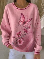 Damen-Sweatshirt mit Brustkrebs-Blumenmuster