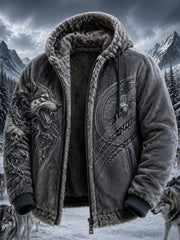 Herren Retro Viking Wolf Totem keltischen Stil Flanell Warm Kapuzen Sweatshirt