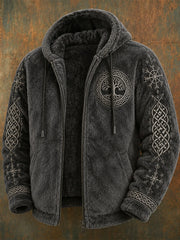 Herren-Wintermantel im Wikingerstil, lässig und warm, aus Flanell mit Kapuze