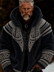 Herren-Viking-Keltenkunst-Plüsch-Kuscheljacke mit Reißverschluss und Kapuze