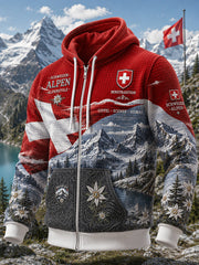 Herren-Kapuzenpullover mit langen Ärmeln und Reißverschluss, mit grafischem Schneeberg-Druck
