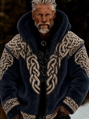 Herren-Viking-Keltenkunst-Plüsch-Kuscheljacke mit Reißverschluss und Kapuze