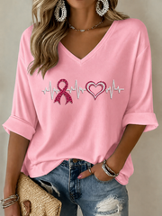 Frauen-Gedenktag Mittellange Ärmel V-Ausschnitt T-Shirt