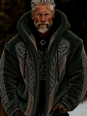 Herren-Viking-Keltenkunst-Plüsch-Kuscheljacke mit Reißverschluss und Kapuze