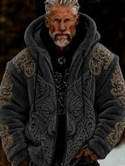 Herren-Viking-Keltenkunst-Plüsch-Kuscheljacke mit Reißverschluss und Kapuze
