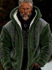 Herren-Viking-Keltenkunst-Plüsch-Kuscheljacke mit Reißverschluss und Kapuze