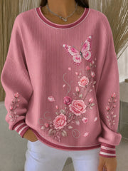 Damen-Sweatshirt mit Brustkrebs-Blumenmuster