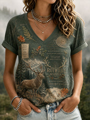 Damen-T-Shirt mit V-Ausschnitt und kurzen Ärmeln zur deutschen Jagdsaison