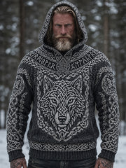 Herren Viking Wolfskopf Muster Design lässig warme Imitation Pullover