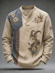 Herren-Casual-T-Shirt im österreichischen Landhausstil mit Knöpfen