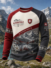 Herren-Top im Vintage-Stil mit Waffelstruktur, Raglanärmeln und grafischem Schneeberg-Print