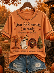 Damen-T-Shirt mit Aufdruck „Ich bin bereit für die ‚ber-Monate“ und kurzen Ärmeln