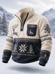 Herren-Pullover aus Plüsch mit Reißverschluss im nordischen Rentier-Design