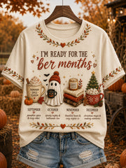 Damen-T-Shirt mit Aufdruck „Ich bin bereit für die ‚ber-Monate“ und kurzen Ärmeln